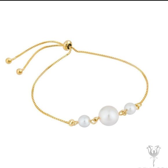 BRACELET 3 PEARLS SWAROVSKI WHITE + GOLD PLATED - Picture 1 of 7